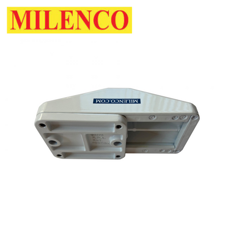 Milenco single door lock showcasing a robust design, featuring a keyhole and locking mechanism for enhanced security.