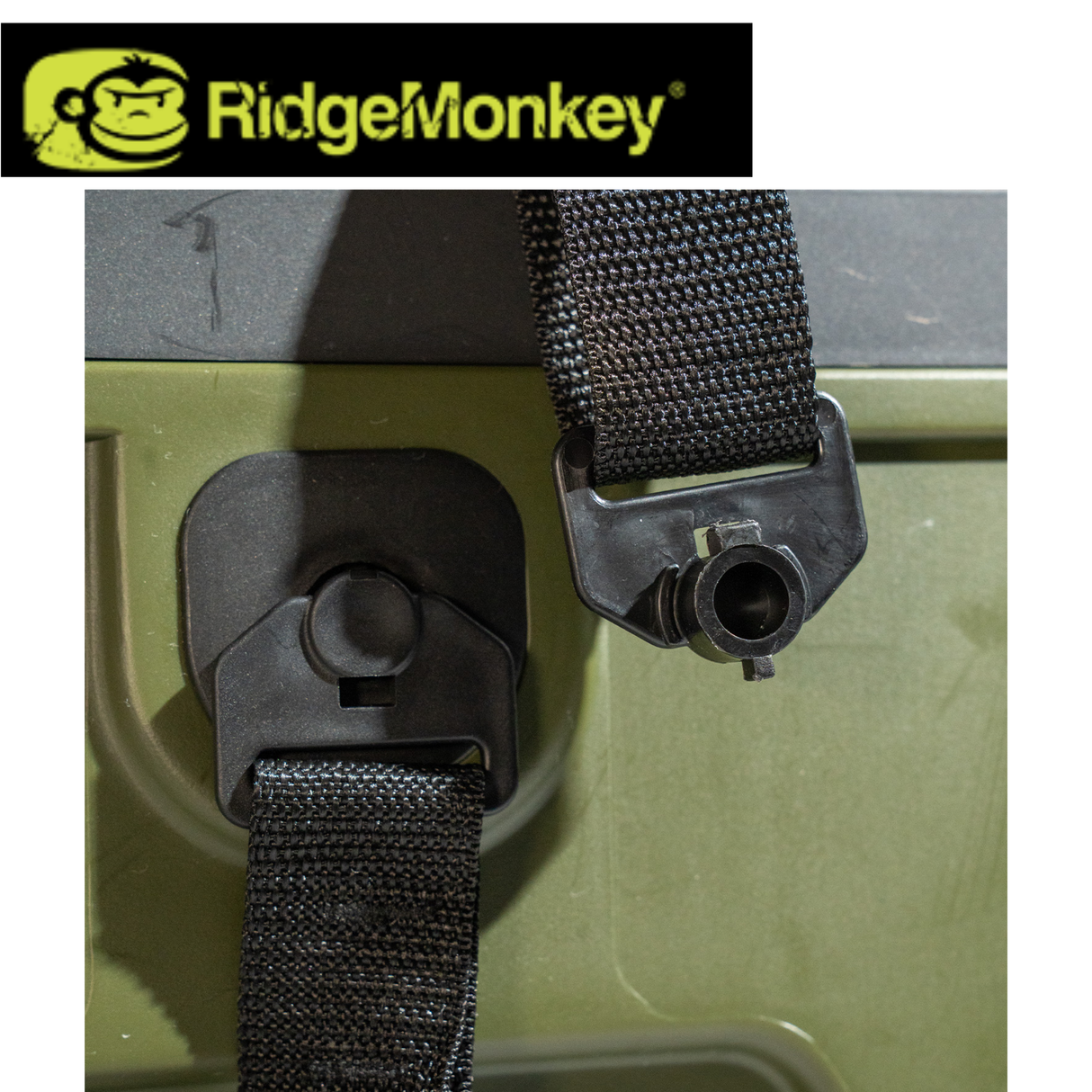 RidgeMonkey Collabox 20L coolbox with sturdy handle and compact design, ideal for keeping food and drinks cool during outdoor activities.