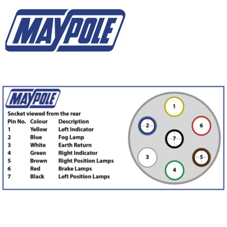 Maypole 12V plastic trailer socket with 7-pin 'N' connector for secure vehicle trailer connections.