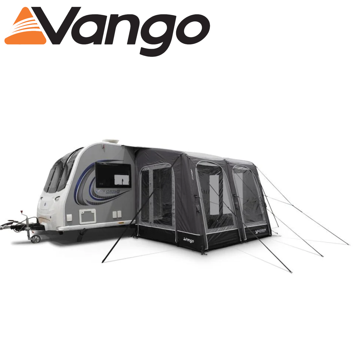 Vango Balletto Pro Air 260 Caravan Awning set up, showcasing spacious design and durable fabric in a scenic outdoor setting.