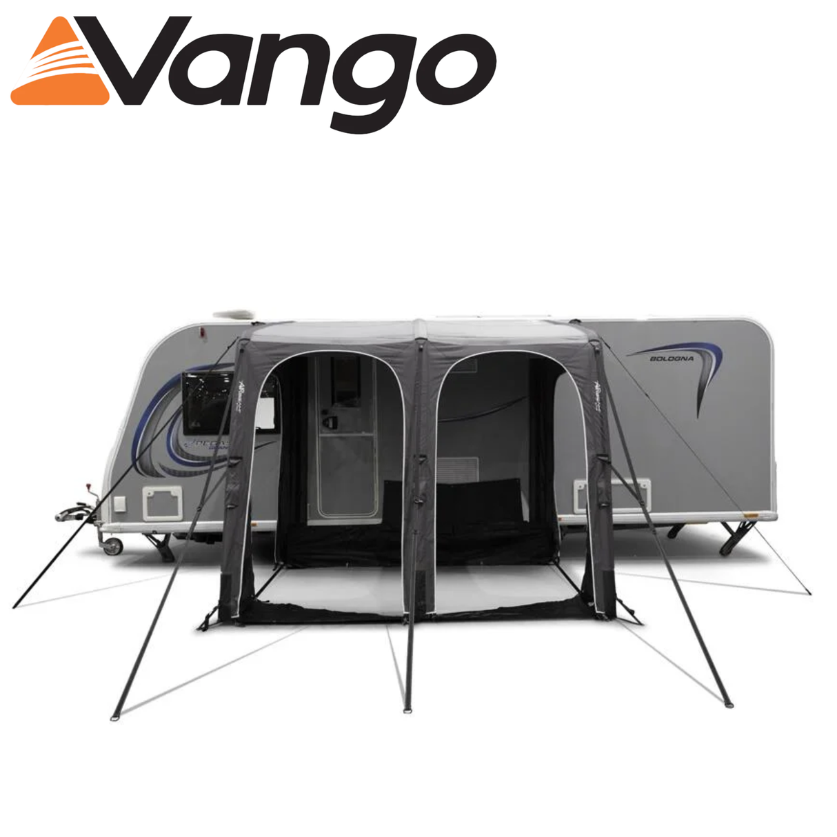 Vango Balletto Pro Air 260 caravan awning set up, showcasing its spacious design and airy structure in a campsite setting.