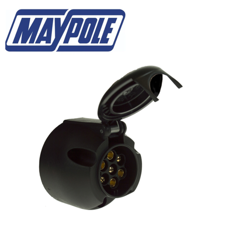 Maypole 12V 'N' 7Pin plastic trailer socket for secure trailer wiring connection, featuring durable plastic construction.