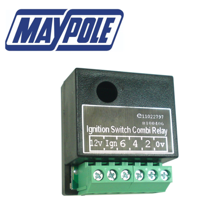 Maypole 12V 20A dual charging relay MP288 showing the compact black relay with metal terminals and wiring connections.