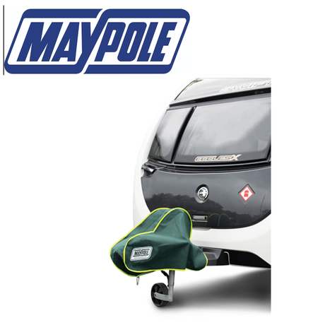 Maypole Large 4-ply breathable hitch cover MP9259 mounted on a trailer hitch, showing its durable fabric design.