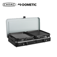 Cadac Dometic 2 Cook 3 Pro Deluxe QR gas BBQ with three burners and compact design, ideal for outdoor grilling and cooking.