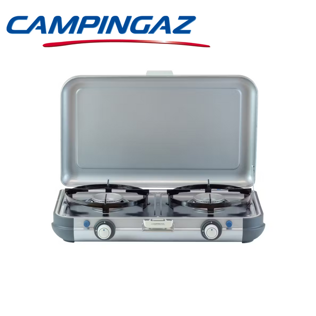 Campingaz Camping Kitchen 2 Grill & Go, 4000W, featuring a portable grill with cooking surface and adjustable controls.