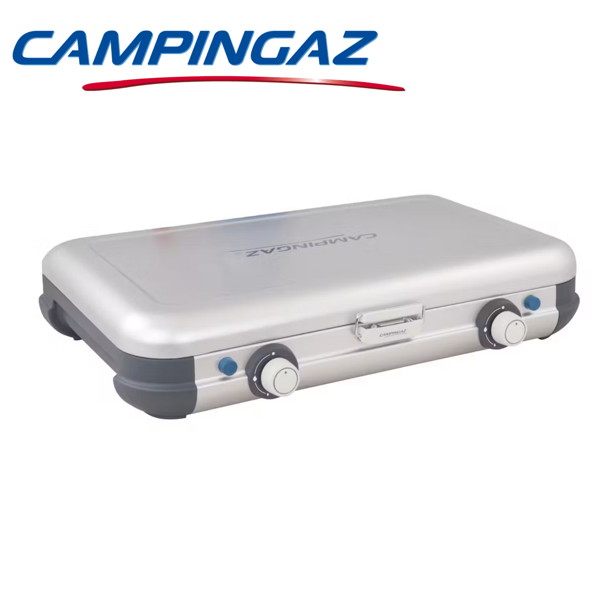 Campingaz Camping Kitchen 2 Grill & Go 4000W with grill surface and burner, ideal for outdoor cooking and camping adventures.