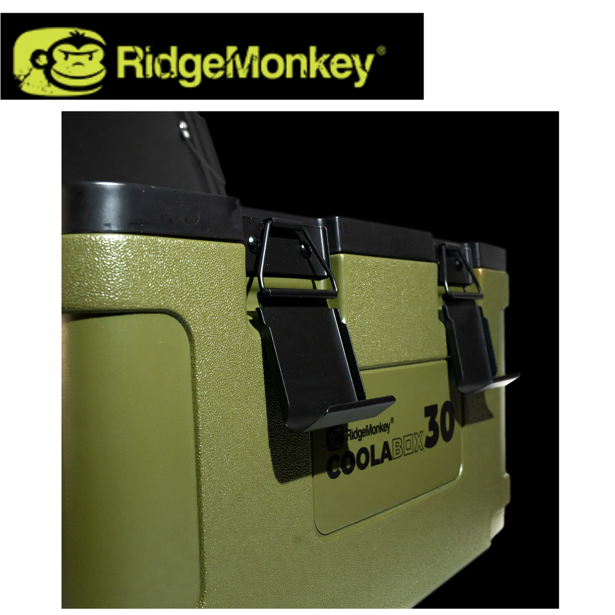 RidgeMonkey Coolabox 30L insulated coolbox with lid, designed for keeping food and drinks cold during outdoor activities.
