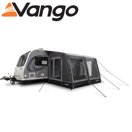 Vango Balletto Pro Air 330 caravan awning with a spacious design and inflatable structure set up outdoors.