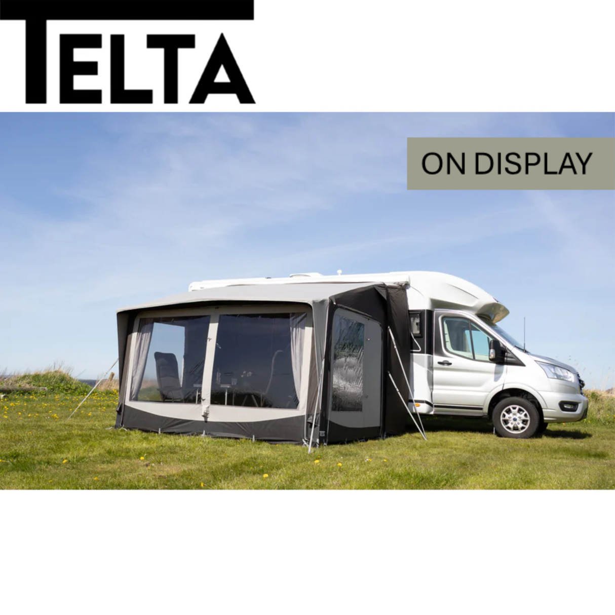 Telta Core 330 Air Awning set up, showcasing its spacious design and durable fabric for outdoor use.