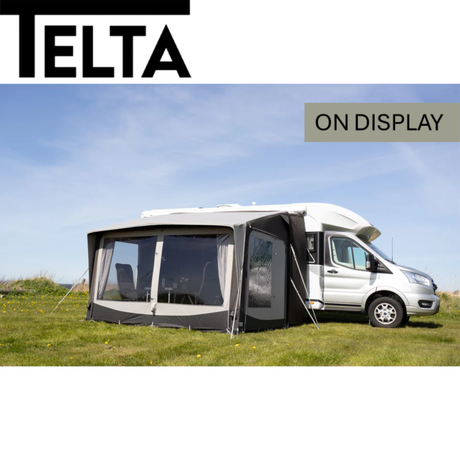 Telta Core 330 Air Awning set up, showcasing its spacious design and durable fabric for outdoor use.