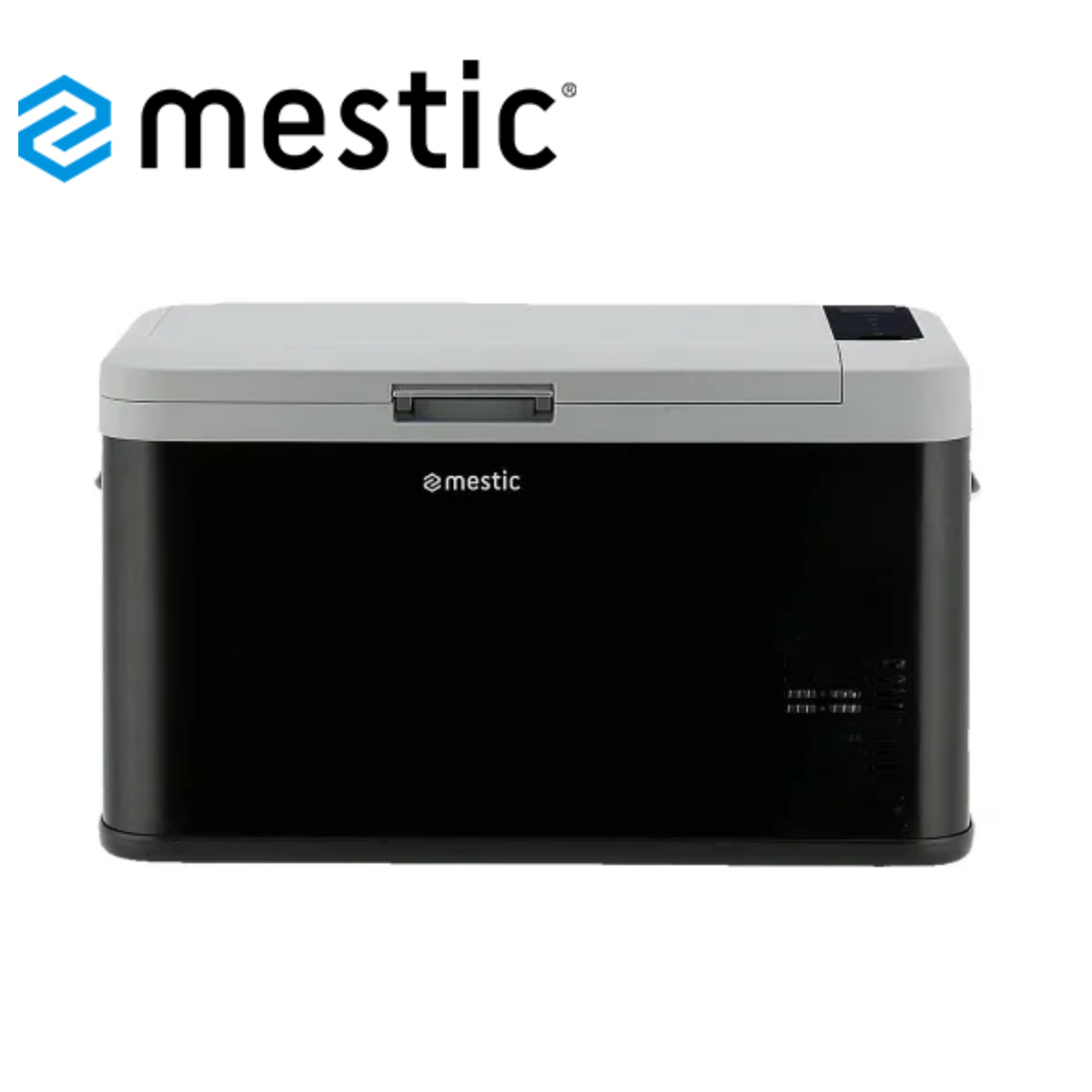 Mestic MCC-35 compressor cool box with AC/DC power, portable silver cooler for outdoor and travel use.