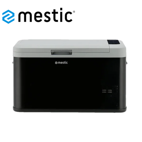 Mestic MCC-35 compressor cool box with AC/DC power, portable silver cooler for outdoor and travel use.