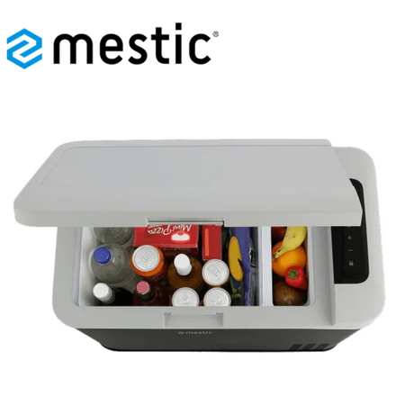 Mestic Compressor Cool Box MCC-25 AC/DC by Mastic, compact portable coolbox with handle and cooling vents in black and silver.