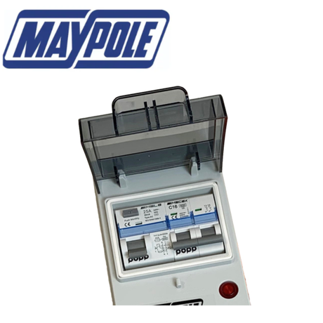 Maypole 230V 13A USB mains power unit MP3766 with multiple USB ports and power switches, mounted on a portable mobile unit.