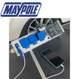 Maypole 230V 13A mobile mains power unit with USB ports, compact electrical power supply for portable use.