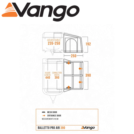 Vango Balletto Pro Air 390 Caravan Awning featuring a spacious design and durable fabric for outdoor camping.