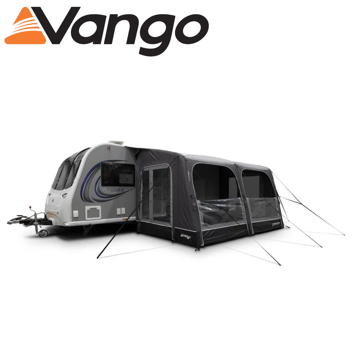 Vango Balletto Pro Air 390 caravan awning set up, showcasing spacious design and durable materials in a camping setting.