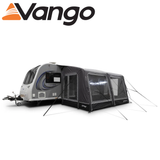 Vango Balletto Pro Air 390 caravan awning set up with spacious living area and air beams in a scenic outdoor setting.