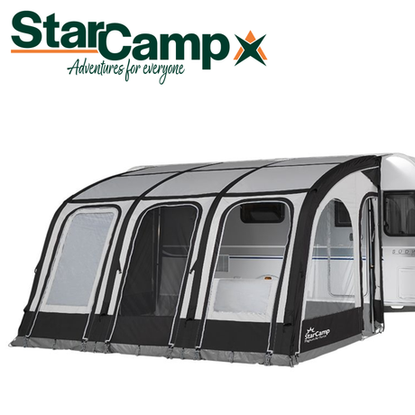 Dorema StarCamp Magnum AirForce Klimatex 390 porch awning featuring a spacious design and durable materials.