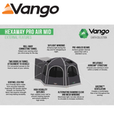 Vango Hexaway Pro Air Mid Driveaway Awning set up beside a campervan in a scenic outdoor setting.