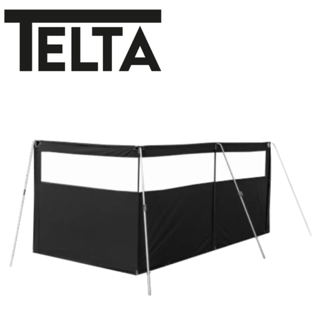 Telta TelTex 3-panel windbreak with durable fabric and metal frame, ideal for outdoor privacy and wind protection.