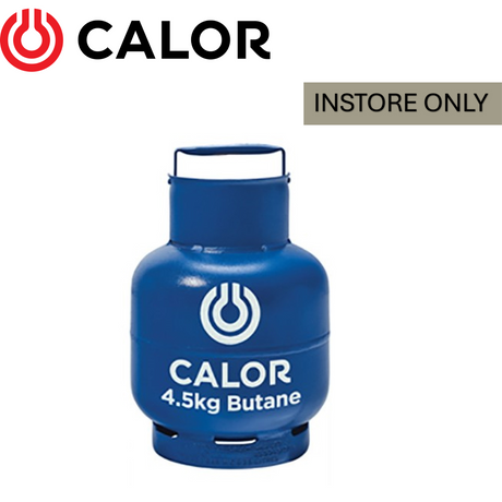 Calor Butane 4.5kg gas bottle with a blue exterior and safety valve, ideal for camping and outdoor use.