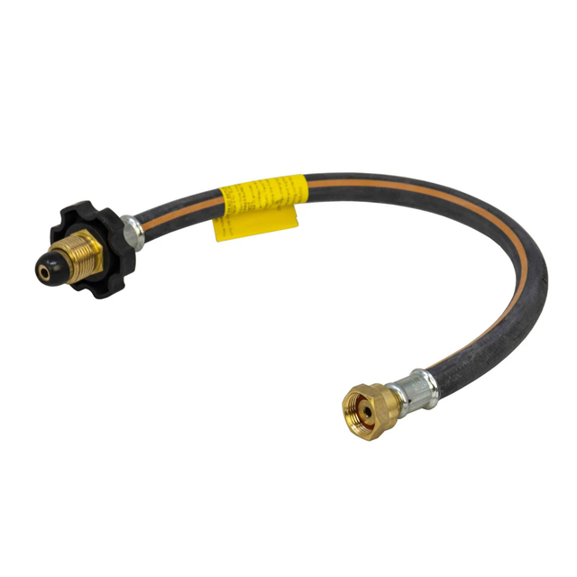Propane 450mm handwheel pigtail connecting propane tanks with durable metal fittings and a handwheel for secure attachment.
