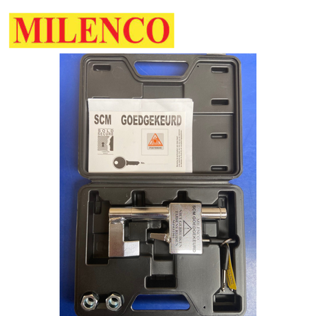 Milenco AKS Compact HitchLock 4992, showcasing a robust hitch lock with a sleek design and durable construction.