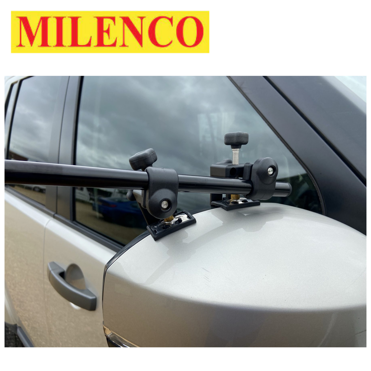 Milenco Aero Platinum Standard Mirrors pair, showcasing sleek design and adjustable features for enhanced visibility.