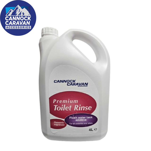 Cannock Caravan Accessories pink 4L toilet fluid bottle with a clear label and handle for easy pouring.