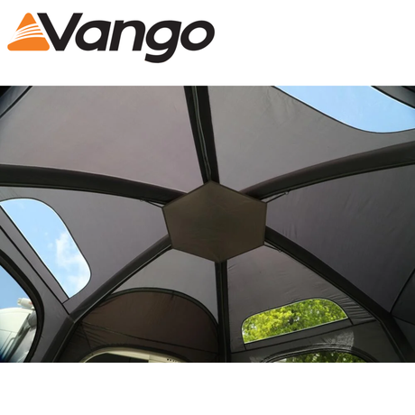 Vango Hexaway Pro Air Mid Driveaway Awning set up, showcasing spacious design and durable materials in outdoor setting.