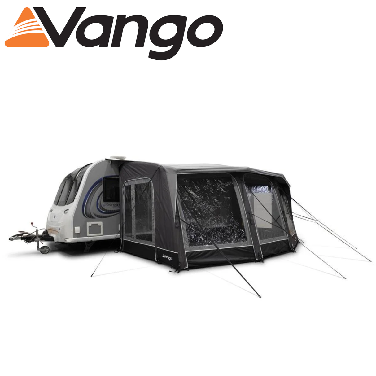 Vango Tuscany Air Pro Shield 500 caravan awning set up with spacious interior and durable fabric in a scenic outdoor setting.