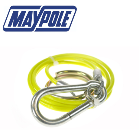 Yellow Maypole breakaway cable, 1 meter long with 3mm thickness, designed for trailer safety and secure towing.