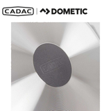 Cadac Dometic Paella Pan 50, large round stainless steel cookware with handles, ideal for preparing paella and outdoor cooking.