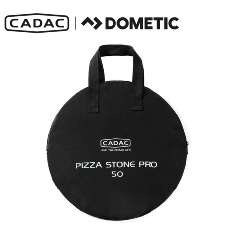 Cadac Dometic Pizza Stone Pro 50 in a bag, round ceramic pizza stone for outdoor grilling and baking.