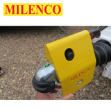 Milenco Super Heavy Duty AKS 161 Hitchlock securely mounted, showcasing its robust design and locking mechanism.