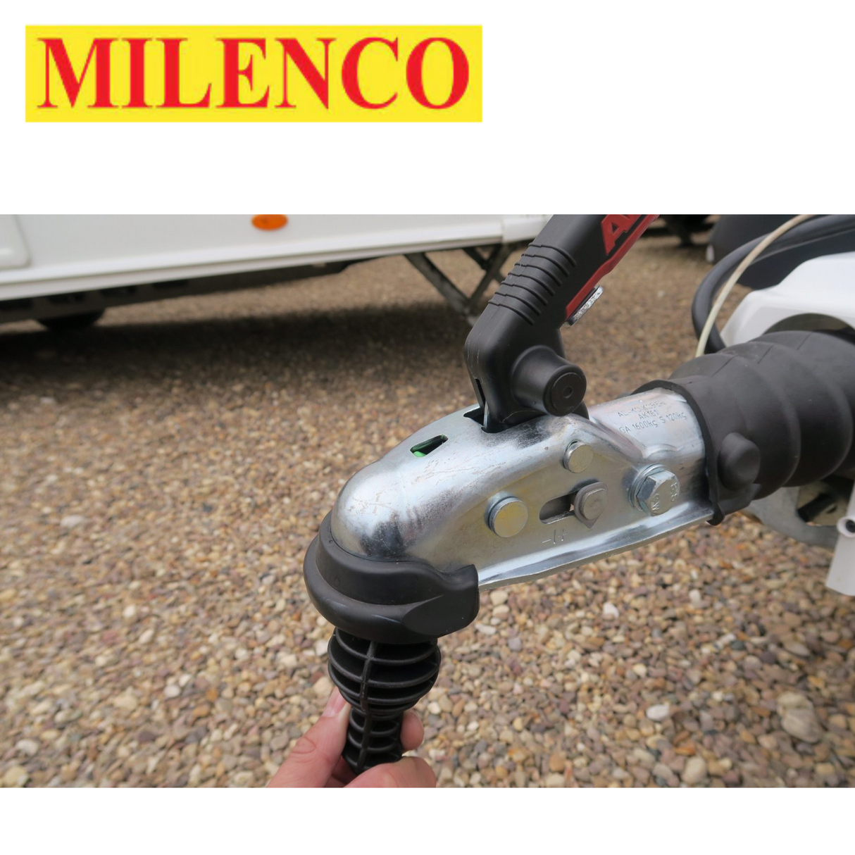Milenco Super Heavy Duty AKS 161 Hitchlock with robust metal construction and keyhole, ideal for securing trailers.