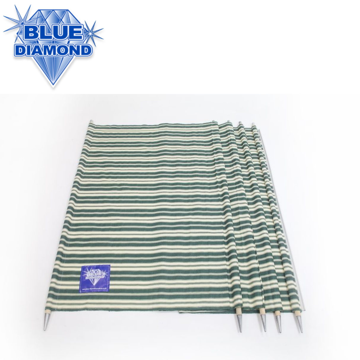 Blue Diamond 5-pole windbreak in various colors, featuring durable fabric and sturdy poles for outdoor privacy and wind protection.