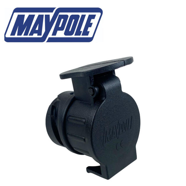 Maypole 13 Pin to 7 Pin trailer conversion adapter showing the black plastic connector with metal pins.