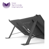 PV Logic 40W fold-up solar panel with adjustable handles and compact design, ideal for portable solar power applications.