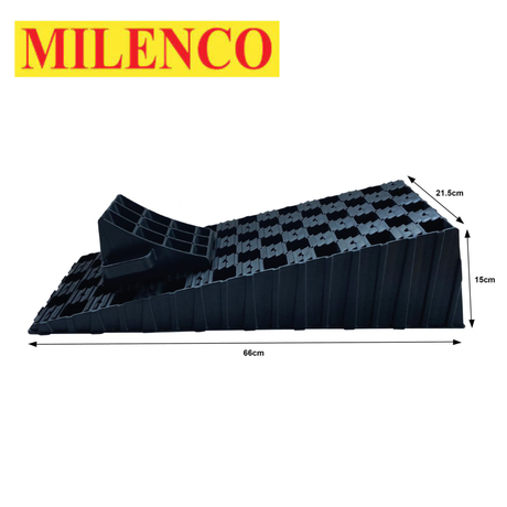 Milenco MGI XL wedge level with chock, designed for stable leveling of vehicles, showing its sturdy construction and design.