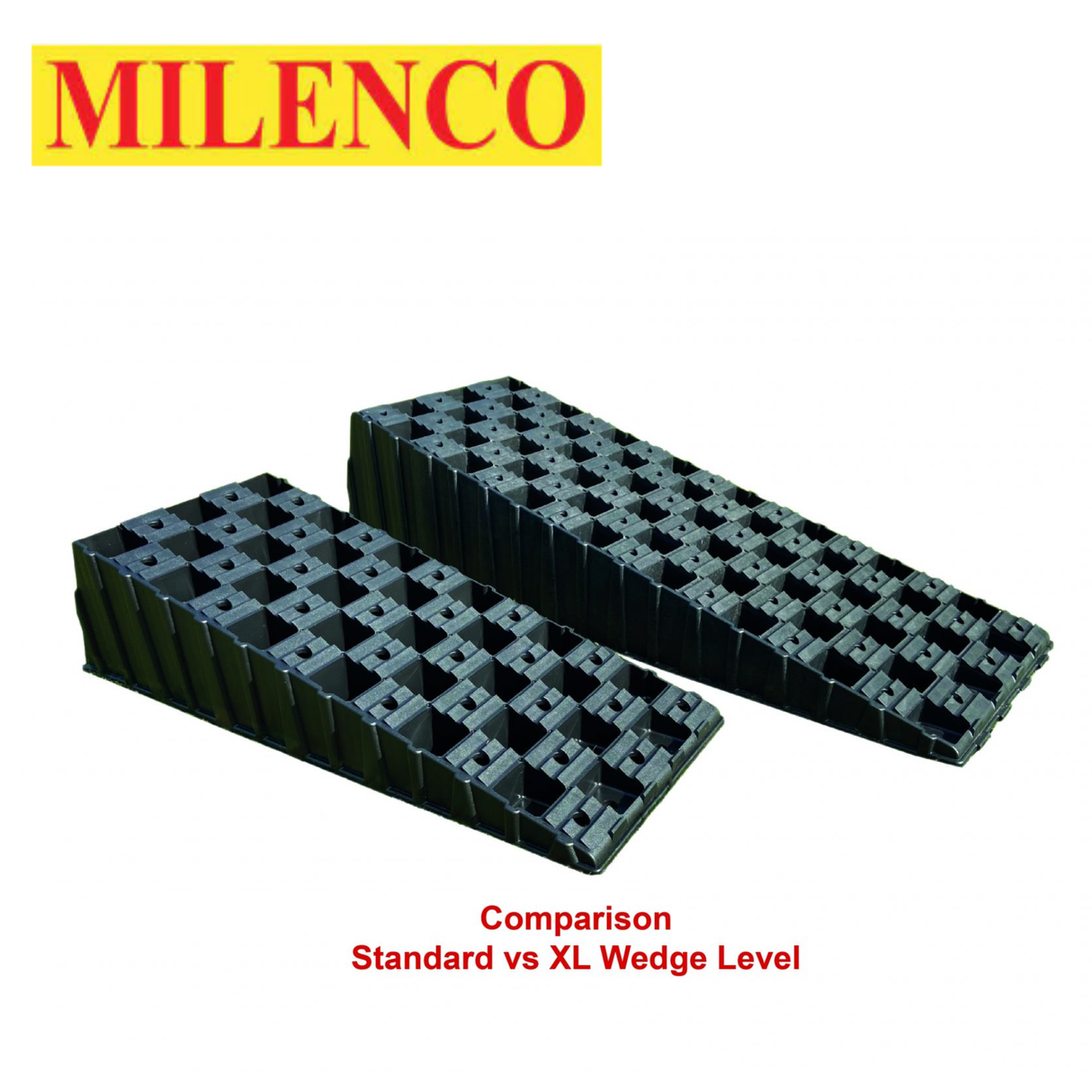 Milenco MGI XL Wedge Level Twin Pack featuring two sturdy levellers for stable vehicle positioning on uneven surfaces.