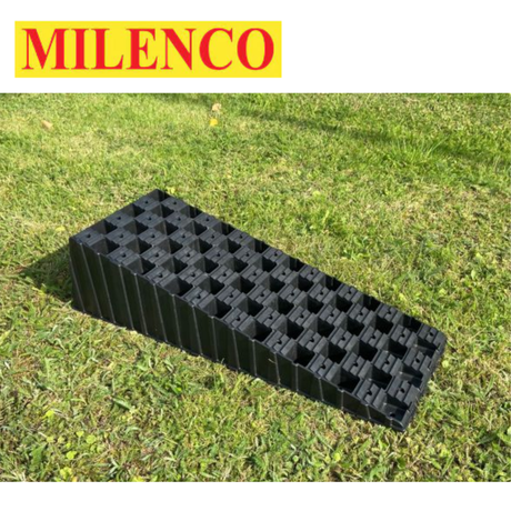 Milenco MGI XL Wedge Level Twin Pack showing two grey wedge levellers designed for stable RV and trailer leveling.