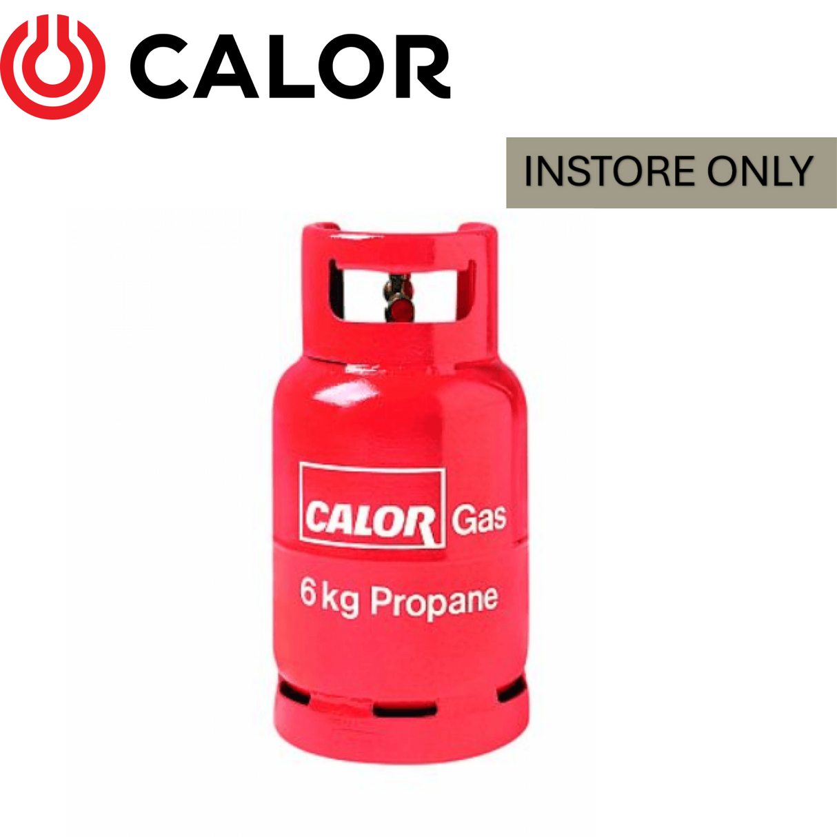 Calor Propane 6kg gas bottle with a red and white design, suitable for camping and outdoor cooking.