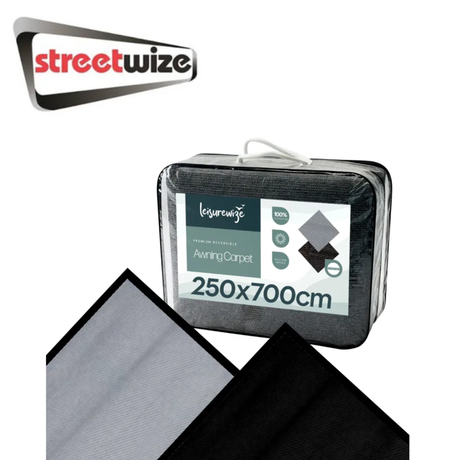 Reversible Streetwize Premium Awning Carpet with textured surface, designed for outdoor awning decoration and comfort.