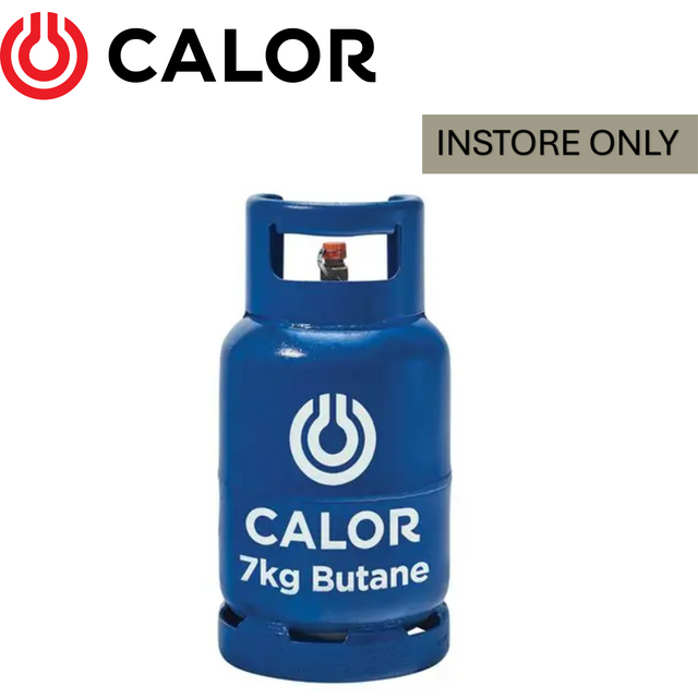 Calor Butane 7kg gas bottle with red color and handle, designed for portable heating and cooking applications.