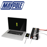 Maypole 800W power inverter with USB ports, 12V/230V output, compact design for vehicle and portable power use