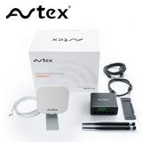 AVTEX Avetex 4G Dual SIM portable internet device in white or black, compact design with multiple connectivity options.