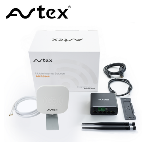 Avetex 4G Dual SIM portable internet solution in black, showcasing compact design and connectivity features.
